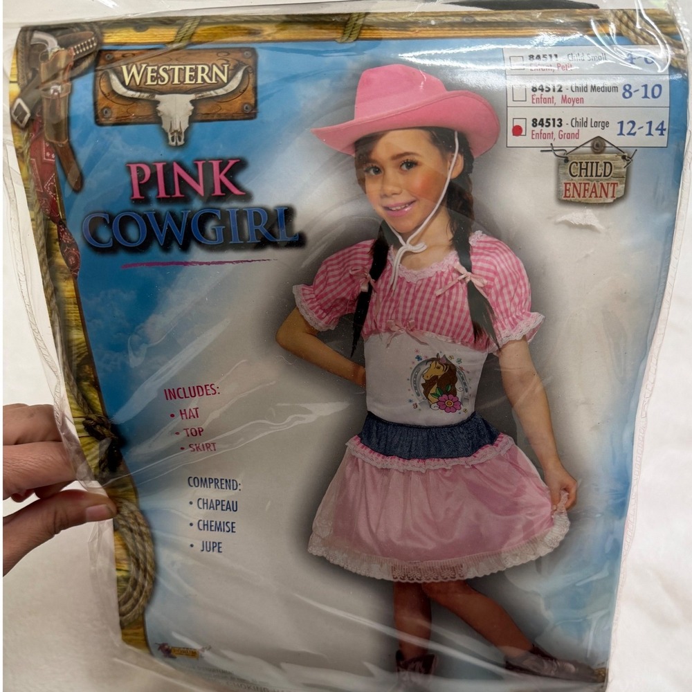 Forum Novelties Pink Cowgirl Costume Kids Size 12-14 New Western 3pc Set 84513